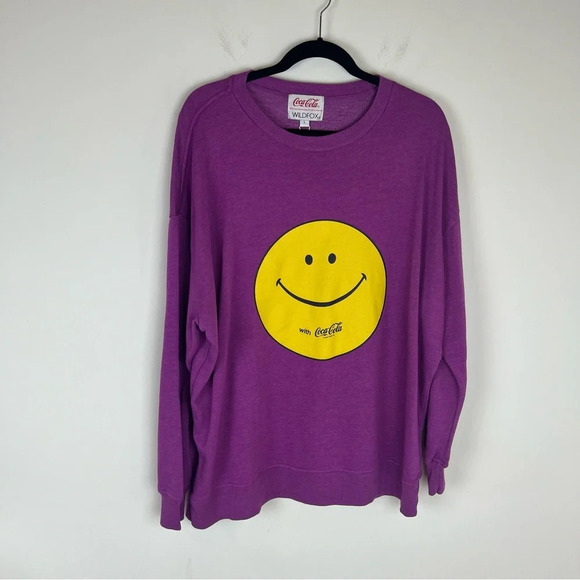 NWT Wildfox x Coca-Cola Smile with Coke! Roadtrip Sweatshirt in Purple Wine L - Picture 2 of 8